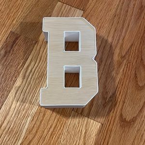 6 inch light wood and white letter b